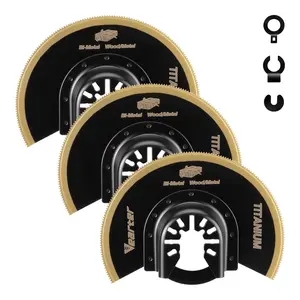 3 count Titanium Oscillating  , 3-1/2'' Semi Circle Bi-Metal Universal Multitool , Quick Release Multi Tool  Kits for , Metal Pipe, , Drywall, PVC