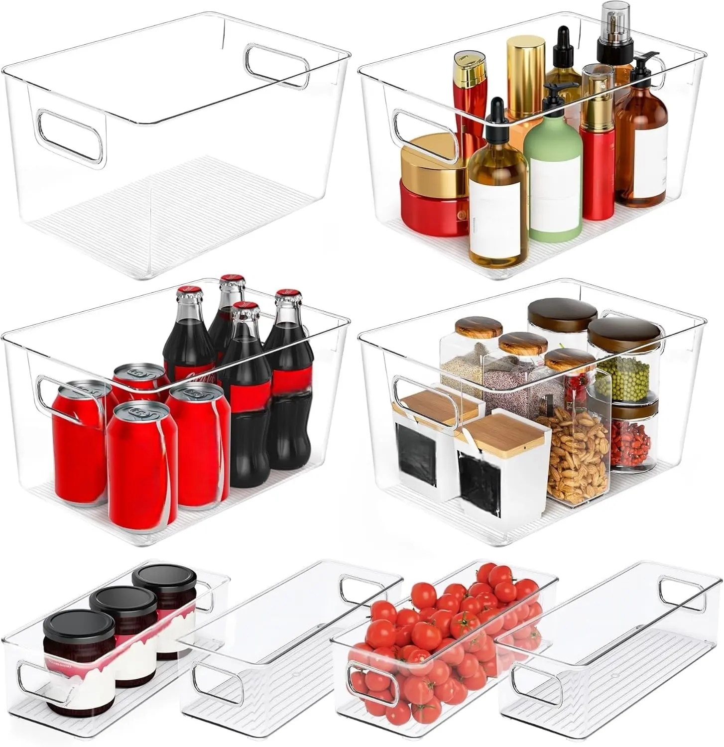 8 Pack Clear Plastic Storage Bins, Pantry Organizers and Storage, Fridge Organizer Containers for Kitchen, Cabinet, Freezer, Bathroom, Clost, Home Organization