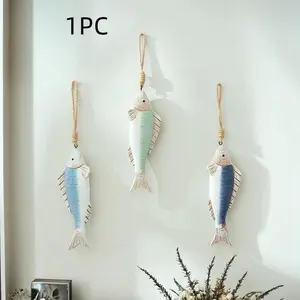 Mediterranean Vintage Wooden Fish String Wall Hanging, Ocean Style Rural Inn Bar Restaurant Wall Art Decor, Unique Home Decoration Piece, Rustic Farmhouse Design, Home Decor Ornaments