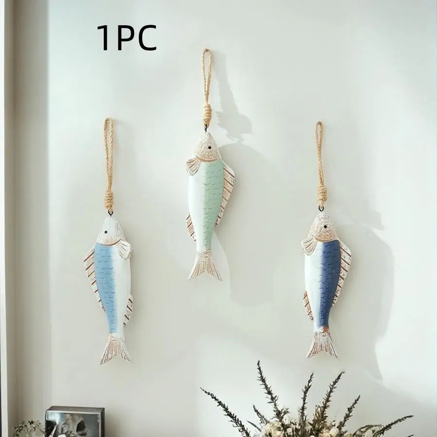 Mediterranean Vintage Wooden Fish String Wall Hanging, Ocean Style Rural Inn Bar Restaurant Wall Art Decor, Unique Home Decoration Piece, Rustic Farmhouse Design, Home Decor Ornaments, Decorative Wall Art, Ocean Inspired Design, Decoration Items