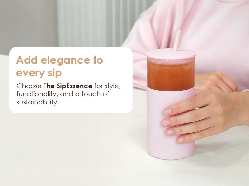 Sandjest Glass Tumbler 20oz with Straw and Lid, Glass Water Bottle with Silicone Sleeve, Smoothie Iced Coffee Cup Drinkware Home Office Christmas Gift