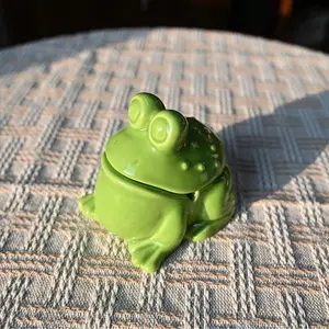 Frog Ceramic Ashtray with Lid, Cute Storage Box for Small Items, Decorative Jewelry Holder, Unique Gift Idea, Collectible Room Decor