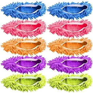 Mop Slippers Shoes 5 Pairs - Microfiber Cleaning House Mop Slippers Floor Cleaning Tools Shoe Cover Soft Washable Reusable Microfiber Foot Socks Floor Cleaning Tools Shoe Cover