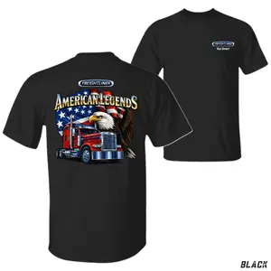 Freightliner American Legends T-Shirt, Patriotic Eagle & Semi Truck Graphic, Diesel Life Apparel Tee for Proud CDL Drivers, Gift for Veterans & Truckers