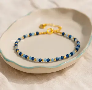 Aquamarine Sapphire Bracelet Minimalist Women Stone Jewelry Healing Xmas Gifts