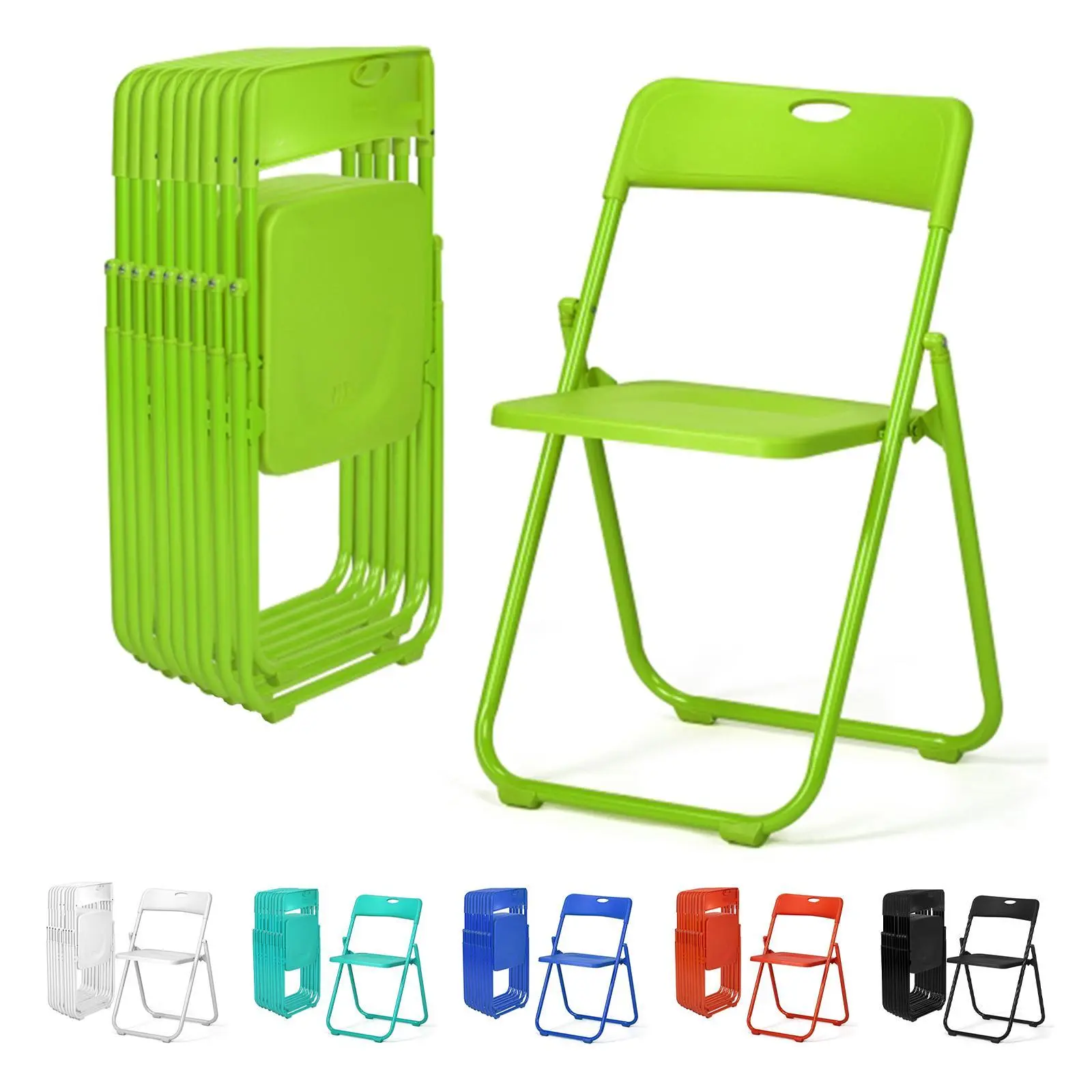 Karlhome Backless Armless Portable Collapsible Folding Chairs - 4/6/10-Piece Sets (4 Pack Option), 6 Colors, 300LBS Capacity, Lightweight Plastic + Reinforced Metal Frame, Easy to Fold for Parties, Indoor/Outdoor Furniture, Portable Folding Chair, Collaps