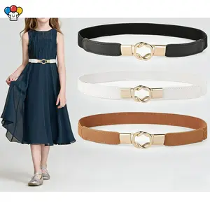 HER-Kids Skinny Elastic Stretch Belts for Girls with Easy Buckle Toddler School Uniform Dress Belts Adjustable Comfortable Soft Fabric School Supplies for 3-12 Years Old