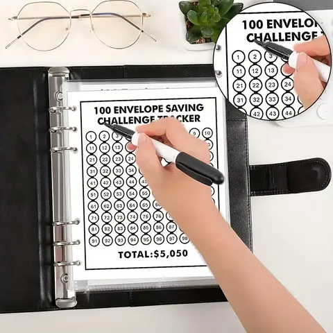 1pc, 100-day Money Saving Binder, Savings Tracker Organizer, Way To Save $5, A5 Savings MoneyChallenges Binder With Cash Notebook 25pcs 4-grid Inner Pages Savings Challenge Planner Monthly Budget Planner