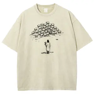 God & Sheep Jesus Vintage Washed Tee 90s Men's Graphic Tee t Shirts Funny Graphic Tee Good Graphic Tees Graphic Tees Streetwear Outfits Men Vacation Outfits Oversized Tshirt Men