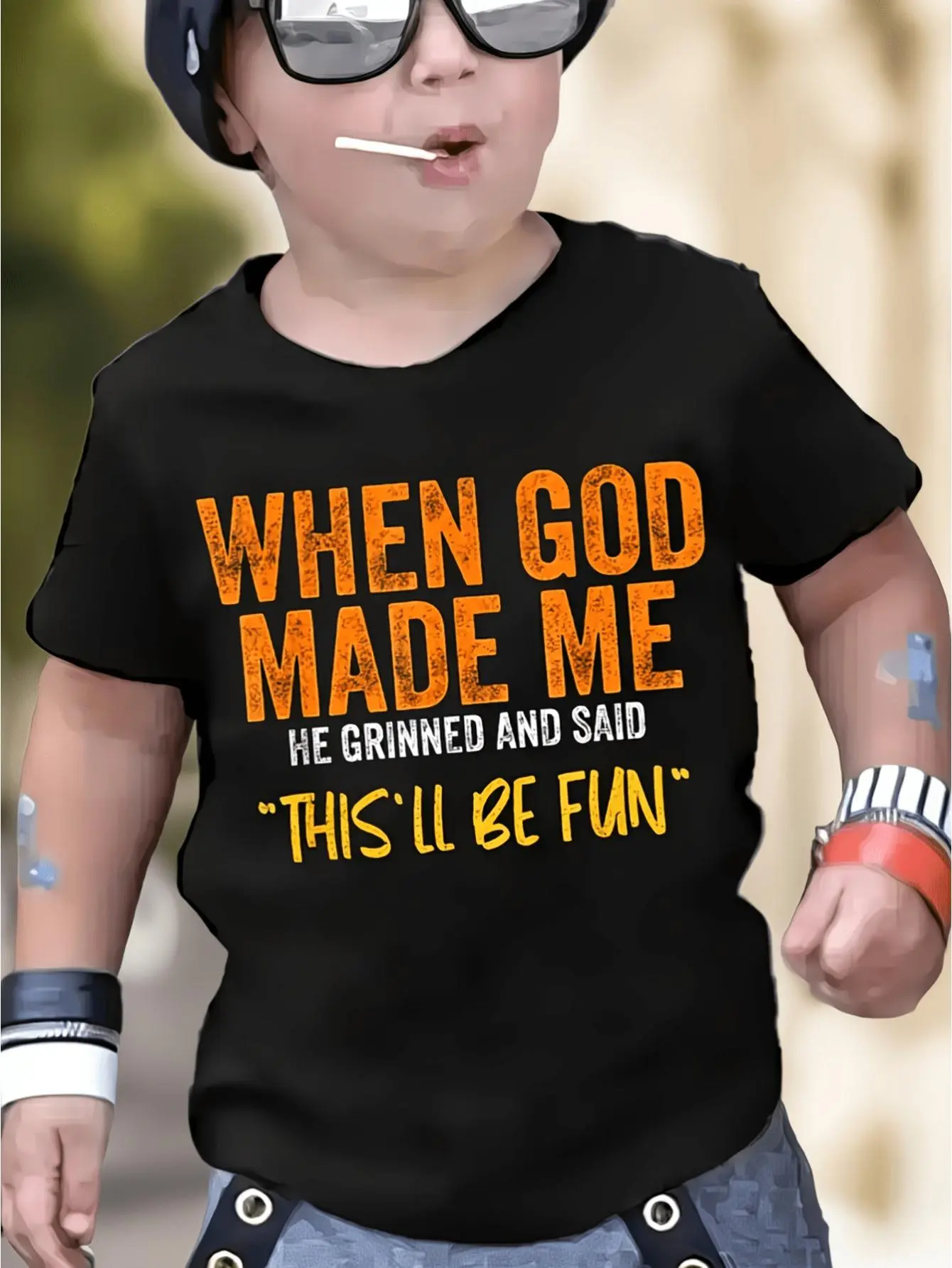 Boys Fashion Short Sleeve T-Shirt - Fun Lettering Print "When God Made Me" Design, Comfortable Casual Summer Top for Young Children, Teen Boys Clothing