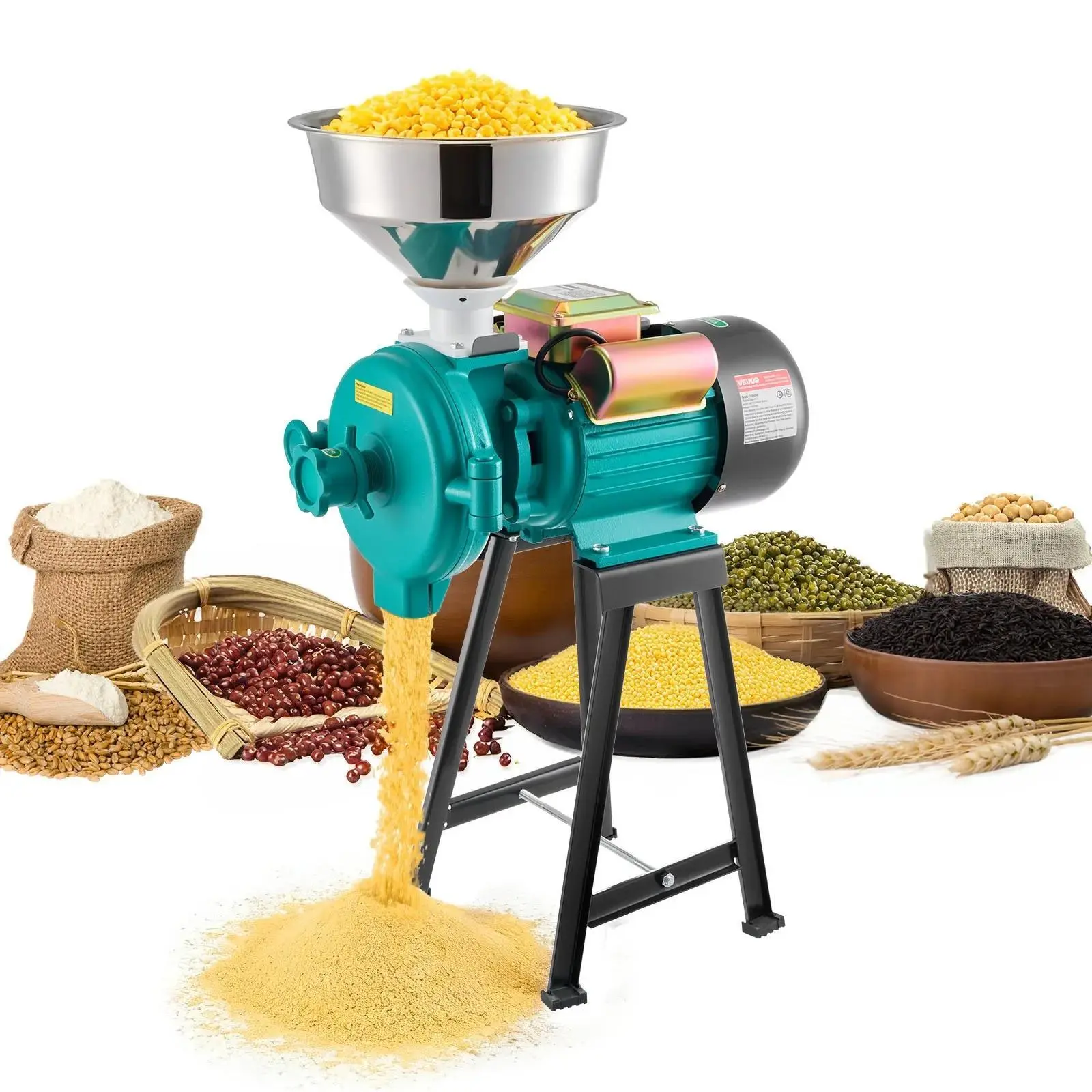 【Summerfinds】VEVOR Electric Grain Mill Grinder, 110 lbs/H Commercial Spice Grinders, 1500W Cast Iron Pulverizer Powder Machine with Non-Slip Rubber Feet, for Dry Grains, Spices, Cereals, Coffee, Corn & Pepper