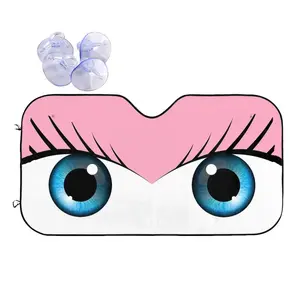 Pink Cute Eyes Sunshade Windscreen Cartoon Foldable Cover Front Block Window 76x140cm Car Window Windscreen Cover UV Protector