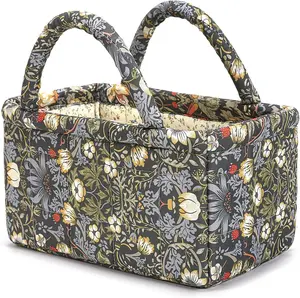 Small Storage Basket Organizer, Mini Fabric Floral Storage Baskets with Handle, Quilted Portable Collapsible Storage (K) ANKICK