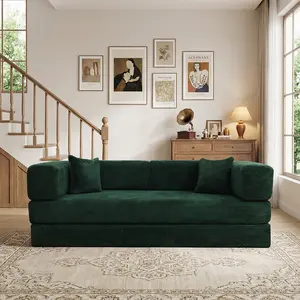 79" Convertible Sleeper Sofa Bed Corduroy Vintage Suede Folding Mattress Modular Compressible Living Room Couch Fixed-Shape Frame Bean Bag Loveseat