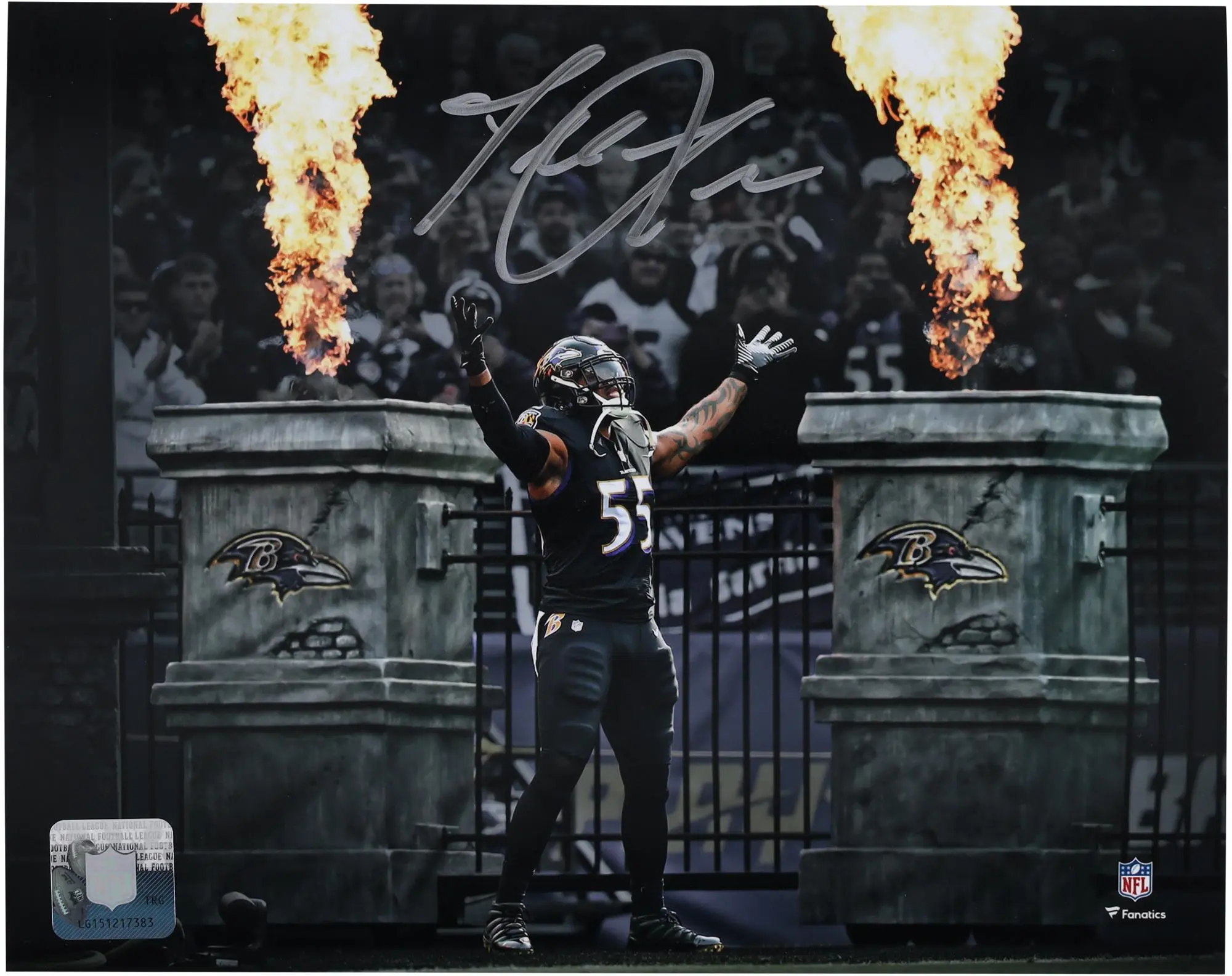 Terrell Suggs Baltimore Ravens Autographed "8 x 10" Entrance Spotlight Photograph - Fanatics Authentic Certified