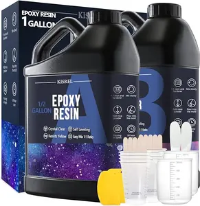 Epoxy Resin 1Gallon - Crystal Clear Epoxy Resin Kit - No Yellowing No Bubble Art Resin Casting Resin for Art Crafts, Jewelry Making, Wood & Resin Molds(1/2 Gallon x 2)