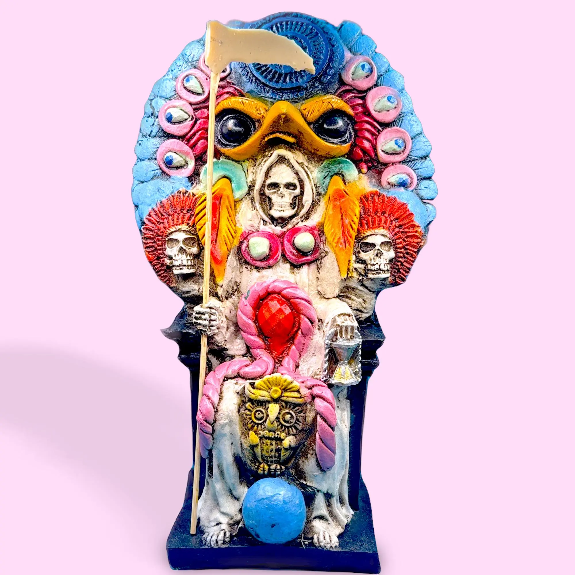 Religious Santa Muerte Penocha Aztec Statue, 11 inches White Charged Authentic Spiritual Cultural Home Decor Figurine