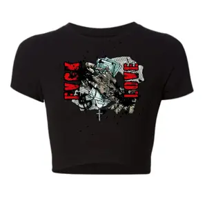 CFD FVCK LOVE Cropped Tee - Black Casual Top with Graphic Design for Summer and Streetwear Wear - Comfort, Tshirt, Shortsleeve, Womenswear