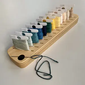 Bobbin Minder Floss Organizer Thread Rack Needle Minder Magnetic Scissor Holder for DMC Bobbins 8"x2" Plywood Made in Virginia