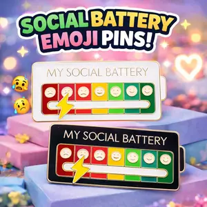 【Trust Me—You'll Regret Not Clicking It】2PCS My Social Battery Creative Enamel Pins Funny mood recording Toys with movable slider design to show energy levels anytime, great for decorating backpacksAlleviate social anxiety– Perfect for novelty gift buyers