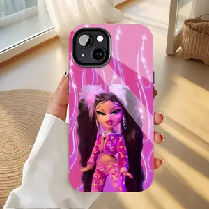 Fashionable Bratz Doll Phone Case Sparkly Pink Gradient Design for Teens & Young Women with Bling Stars Compatible with iPhone 11/12/13/14/15/16 (Pro Max/Plus)
