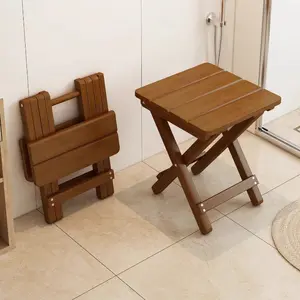 Foldable Small Bamboo Stool for Home Use, Convenient Bathroom Seat, Simple Low Bench, Living Room Footstool, Indoor Shoe Changing Stool, Outdoor Foldable Stool