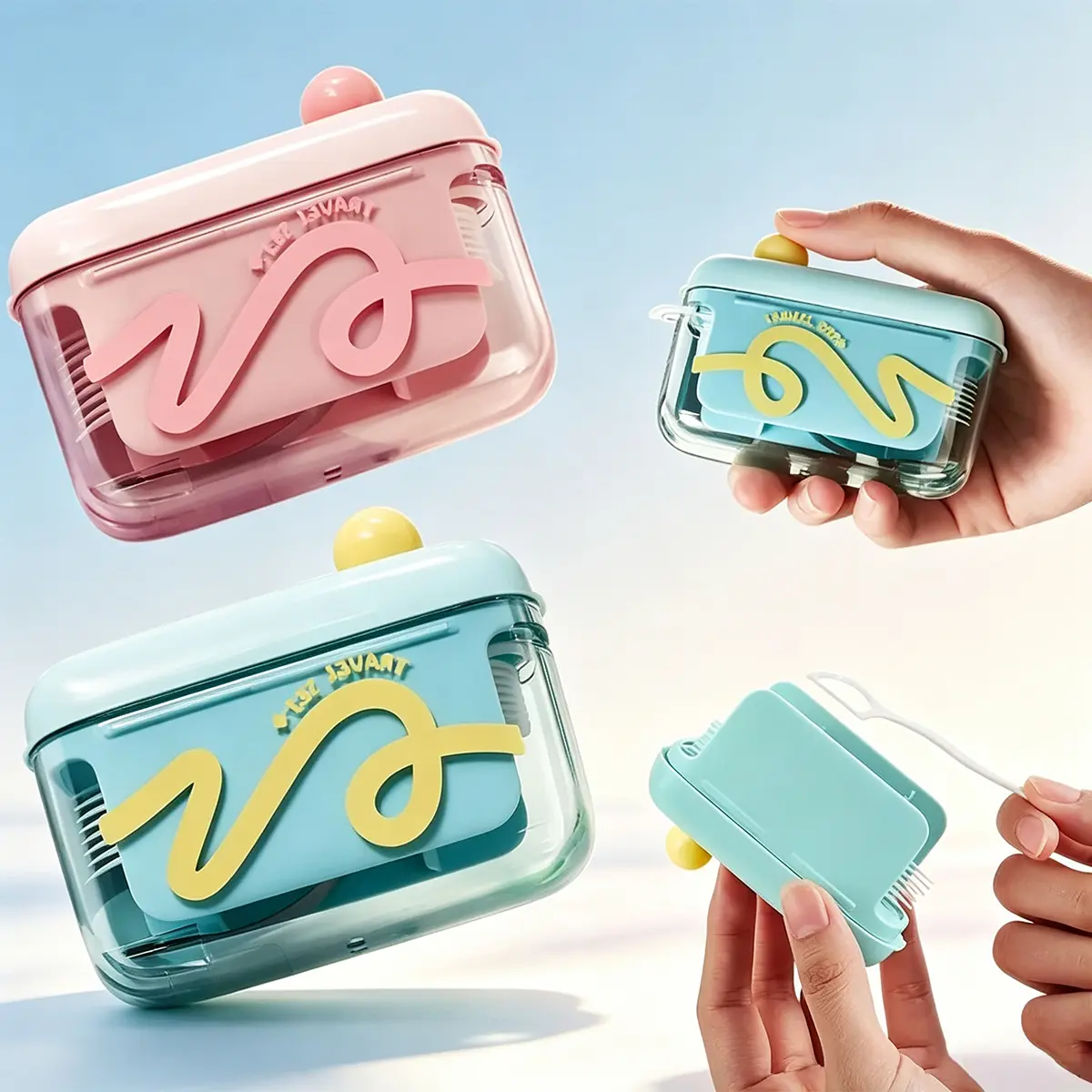 Dopamine Pastel Cute Dental Floss Pick Storage Box, One-Touch Pop Out Mini Portable Refillable Travel Organizer Holder with Dust-Proof Lid Storage Organization House Organizers