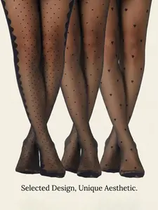 Women's 3 Pairs Polka Dot & Heart Print Sheer High Waist Casual Fit Tights, Summer 2024 Comfy Breathable High Stretch Pantyhose for Daily Outdoor Wear, Women's Stockings for Spring & Summer