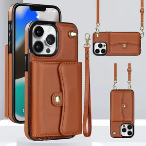 Phone Case with Card Slot & Lanyard, Protection, Lightweight Shockproof Cover, 1 Count Shockproof Phone Protective Cover, Phone Accessory Compatible with iPhone 15 Pro Max 14 Plus 13 Pro