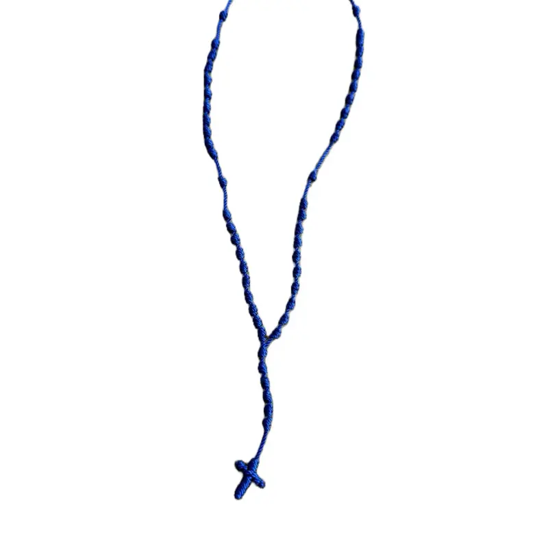 100% Handmade Rosary Cross Pendant Long Braided String Knotted Catholic Religion Adjustable Colorful Rope Necklace Lucky Protection Keepsake Jewelry for Women Men made in Mexico