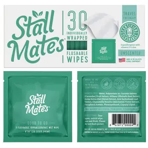 Stall Mates Wipes - 30 Individually Wrapped Flushable Wet Wipes with Vitamin-E & Aloe Unscented Hypoallergenic Travel Friendly Toilet Napkins
