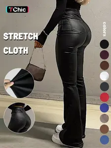 GILIPUR Y2K High Waist Coating Flare Leg Pants,Casual Lounge Pants Comfy Plain Button Pocket Trousers,Women's Ladies Bottoms For All Seasons Fall & Winter Clothes,Stretchy Coating  Flared Leg Pants,Kardashian Style,Casual Streetwear Pants,T-Chic