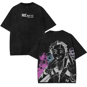 Subaru "Defiant" Re:Zero Tee Washed Vintage Oversized Heavy Cotton Double Printed Anime Manga Graphic T-Shirt Retro Unisex Streetwear Top Gift 100% Premium Cotton 230gsm Soft Durable Relaxed Fit S-5XL - Menswear, Fabric