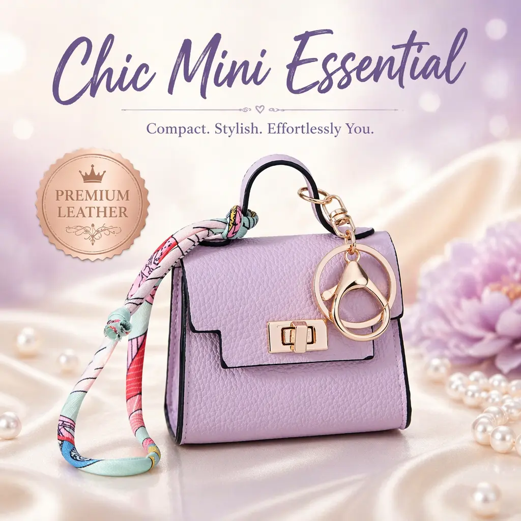 Mini bag for women and girls; this mini Kelly-style keychain bag can hold lipstick, loose change, jewelry, earbuds, keys, and cards. Perfect for use on a vanity or while traveling, it makes an ideal gift for birthdays, Christmas, and other holidays.