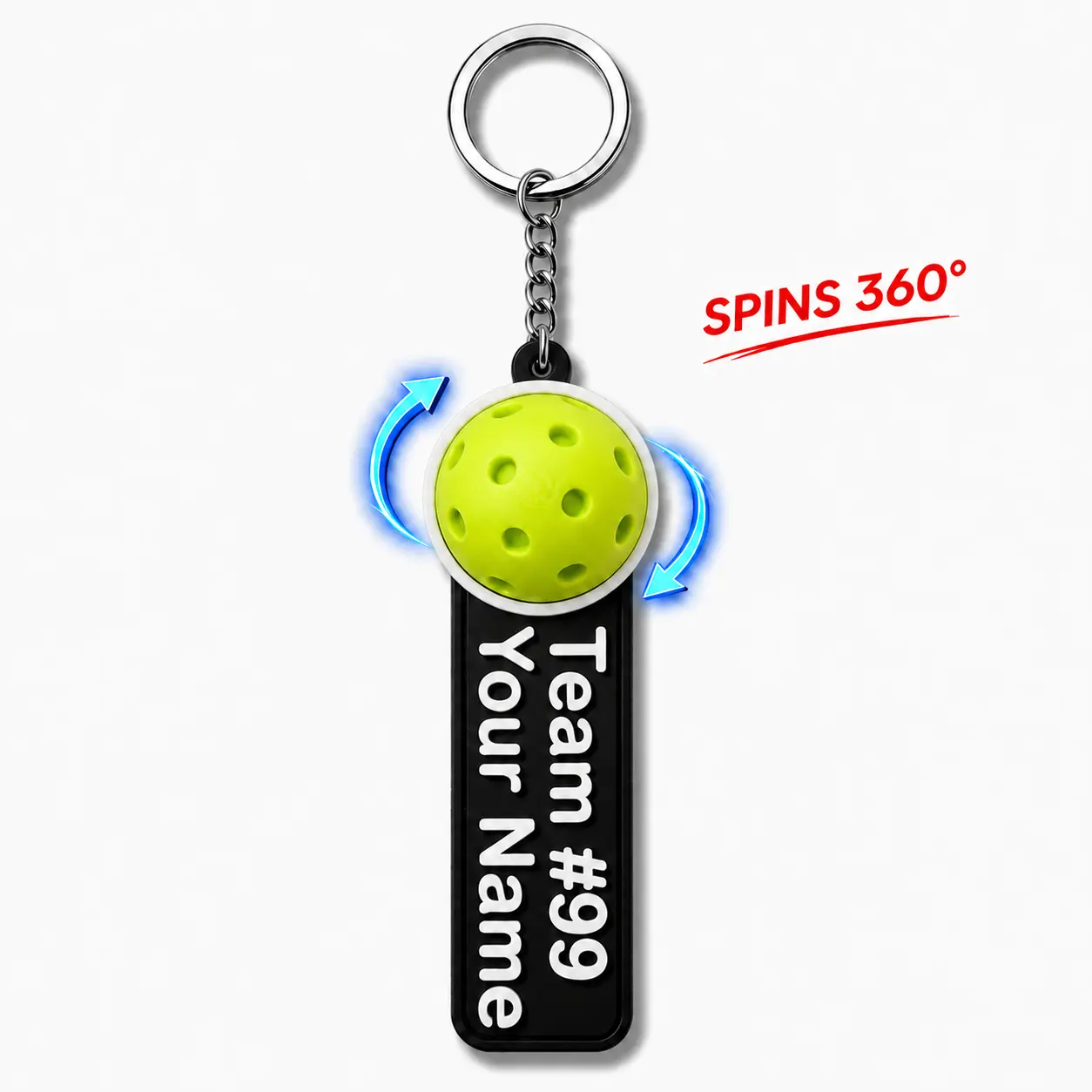 Spinning Pickleball Name Tag | 360° Rotating Bag Charm | Custom Name Keychain | Backpack & Paddle Bag Accessory | 3D Printed Gift for Pickleball Players