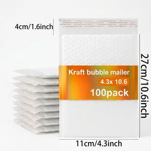 50/100 Pcs 4.3x10.6 Inch Bubble Mailers, Self-Sealing Padded Shipping Envelopes - Waterproof Tear-Resistant Bags for Mailing Jewelry, Pen Drives & Slim Documents