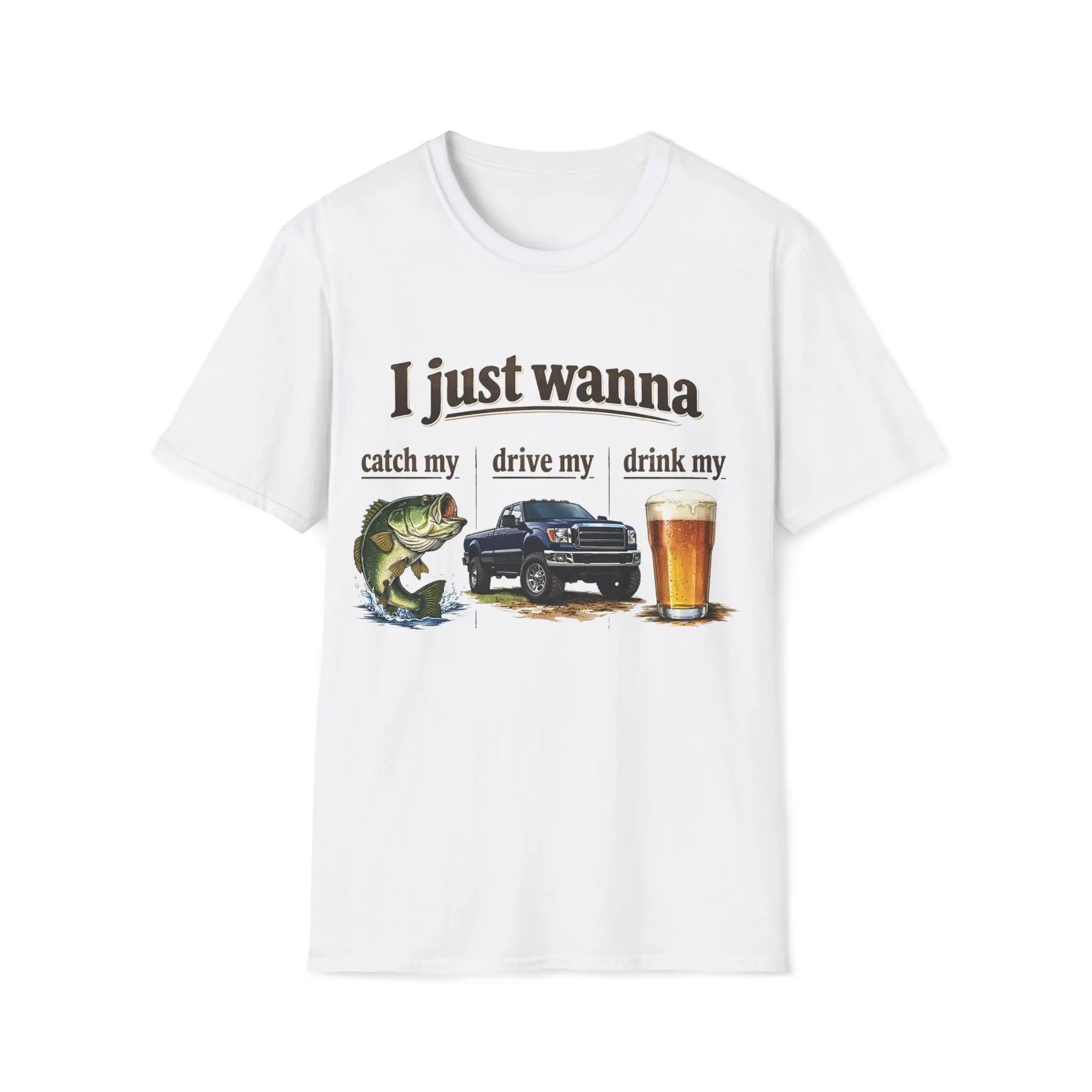 I Just Wanna Catch My Fish Drive My Truck Drink My Beer T-Shirt, Fishing Shirt, American Country Shirt, Bass Fishing, USA Country Music Shirt, Unisex Cotton Tee