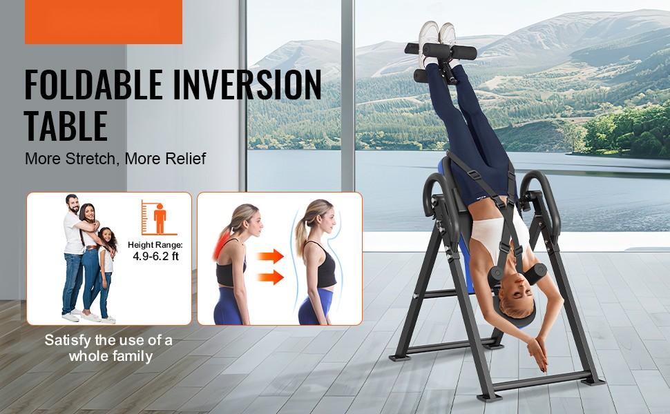 Inversion Table Foldable For Inversion Therapy And Back Pain Relief, Adjustable Angles, Strength Training Equipment, Compact Home Gym Bench, Sturdy Steel Frame With Non-Slip Footrests, Easy Assembly, Space-Saving Design