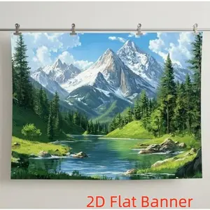 Custom 2D Flat Polyester Backdrop Banner - 1PC Natural Scenery Themed with Capped Mountains, Lakes, Forests, for Birthday, Festive Event Layout Decorations, Home & Party Supplies