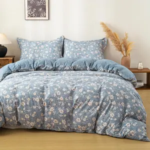 Blue Flower Queen Size Duvet Cover-3 Pieces Prewashed Cotton-Like Soft Bedding Set, Includes 1 Duvet Cover 90''x90''with Zipper Closure & 2 Pillow Shams, Comforter Not Included