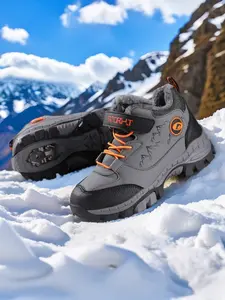 Boys' Anti-Slip Warm Winter Shoes, Comfortable Sports Sneakers, Fleece Lined Thick Hiking Boots, 1 Pair Boys' Cold Weather Footwear, Trek Shoe