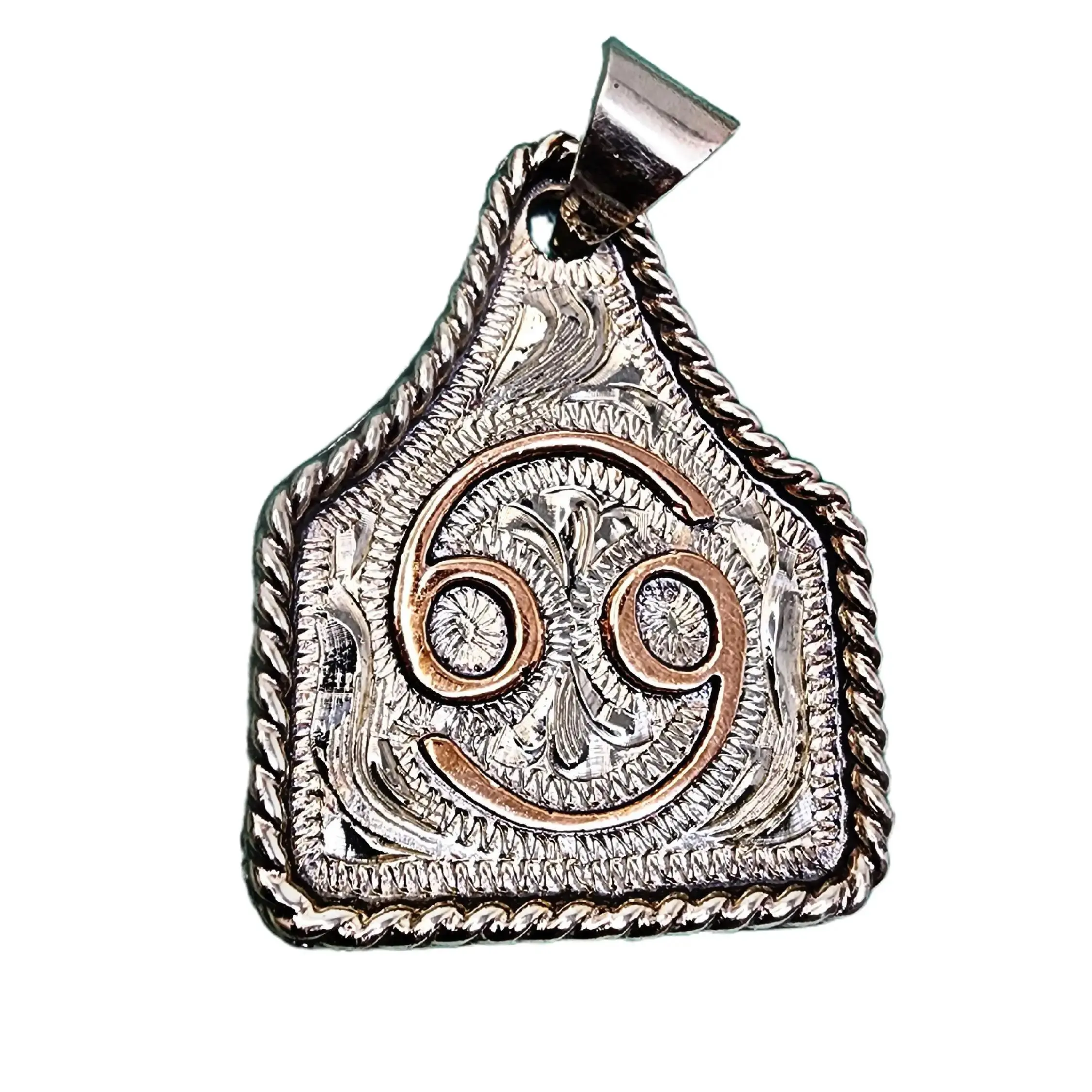 Handmade Zodiac Sign Cow Tag Necklace with Engraved Copper Pendant and Stainless Steel Chain