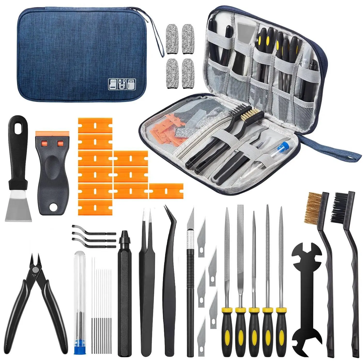 1 set of 3D printing precision processing tool set, including art knives, files, deburring tools, brushes, tweezers and other tools, used for unsupported, polished, and detail trimmed resin figurines, miniature models, and small ornaments