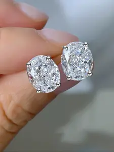 Oval Shaped Artificial Zircon Decorated Stud Earrings, Fashionable Jewelry for Women for Party, Daily Clothing Decor, Trendy All-match & Exquisite Jewelry for Gift, Solitaire Earrings, Studs Earrings
