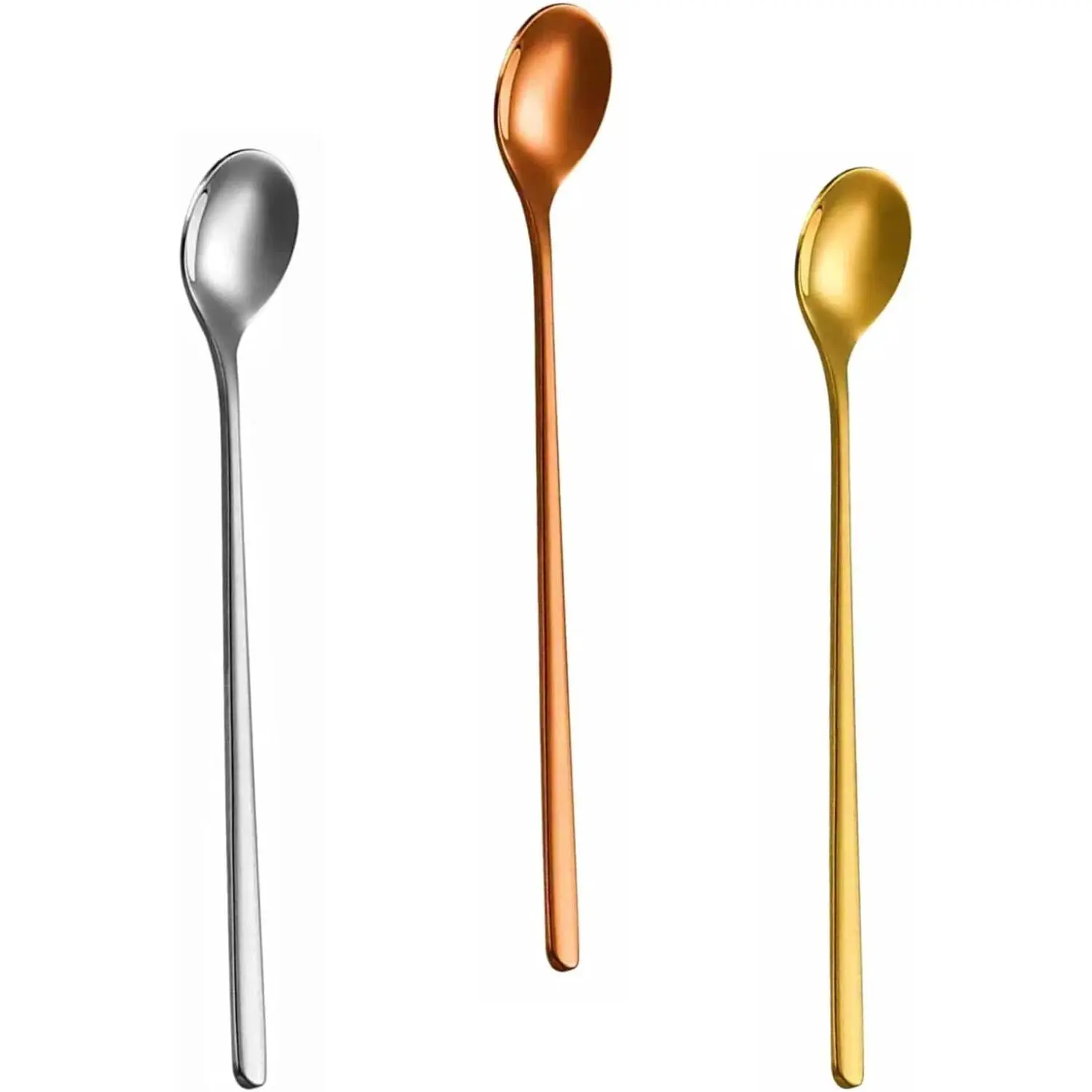 Stainless Steel 3-Color Stirring Utensils Set - 6.7" Length (6.7 x 1.1 Inch), Long Metal Handle with Synthetic Accents for Coffee Lovers, Daily Use, Iced Drinks, Milkshakes (Kitchen & Bar Utensils)