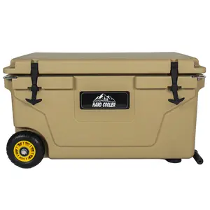 Aobtkel®65 Quart Khaki Cooler, Ultra-Tough Hard Shell Ice Chest – Heavy-Duty Insulated Portable Cooler with 6-Day Ice Retention for Camping, Job Site, Tailgating, Beach & Fishing.#Summervibes