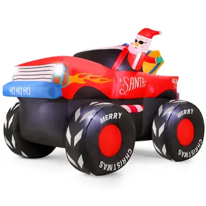 7FT Christmas Inflatables Outdoor, Santa Claus on Monster Truck Blow Up Yard Decor with Built-in LED Lights, Waterproof Xmas Decorations for Garden Lawn Holiday Party