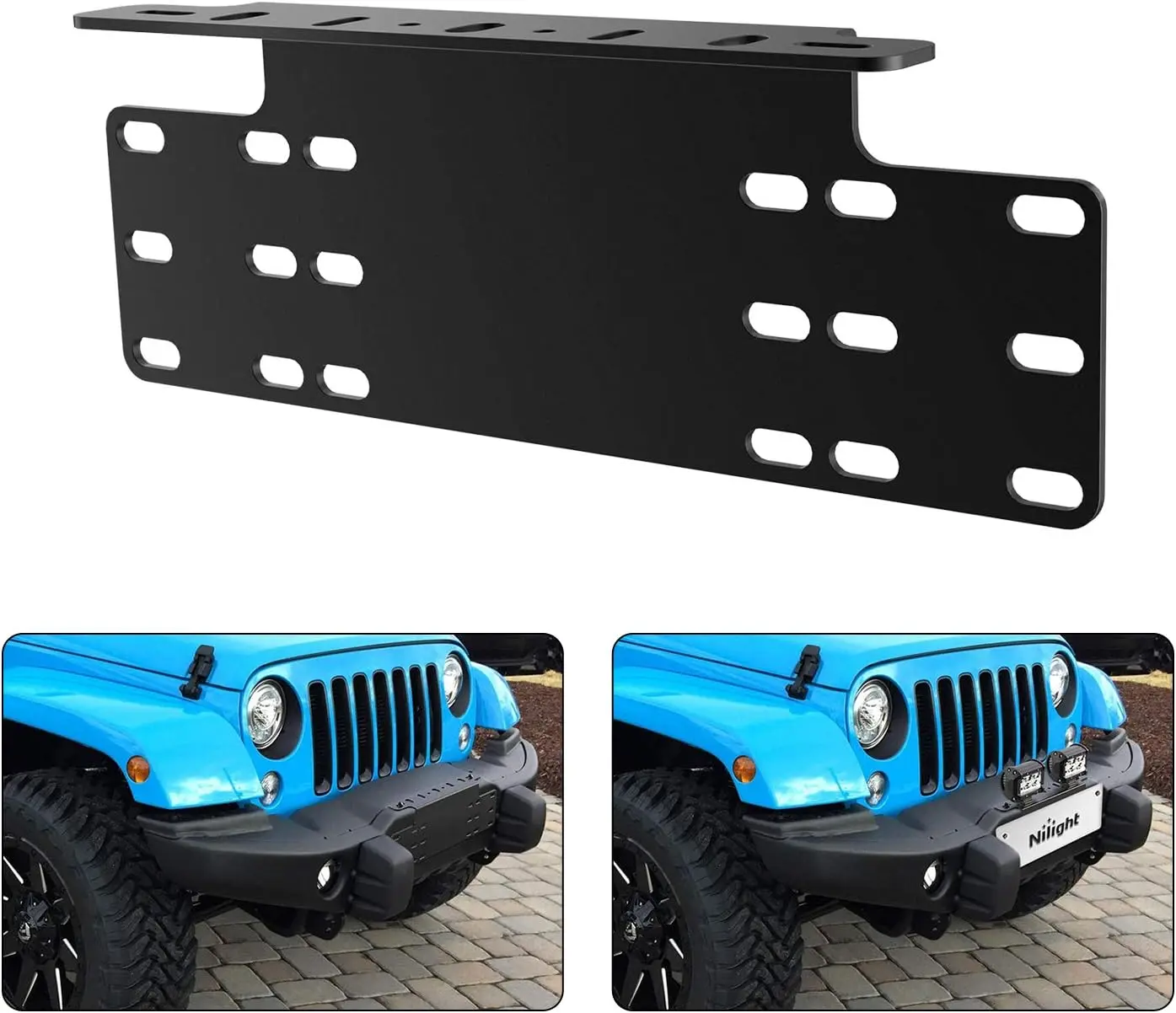 Nilight Heavy-Duty Steel Universal Front License Plate Mounting Bracket Holder for Car & Motorcycle, Corrosion-Resistant Aluminum Alloy Auxiliary LED Light Bar Bases, Easy Install, 2-Year Warranty