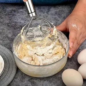 A Dough Whisk, Stainless Steel Hand-Held Bread Mixer, Dough Scraper, Double-Hole Quick Mixing Tool, for Cooking, Mixing, Whisking Eggs, Kitchen Gadget Baking Tools, Suitable for Cooking Equipment/Cooking Equipment Additions Used in Restaurants