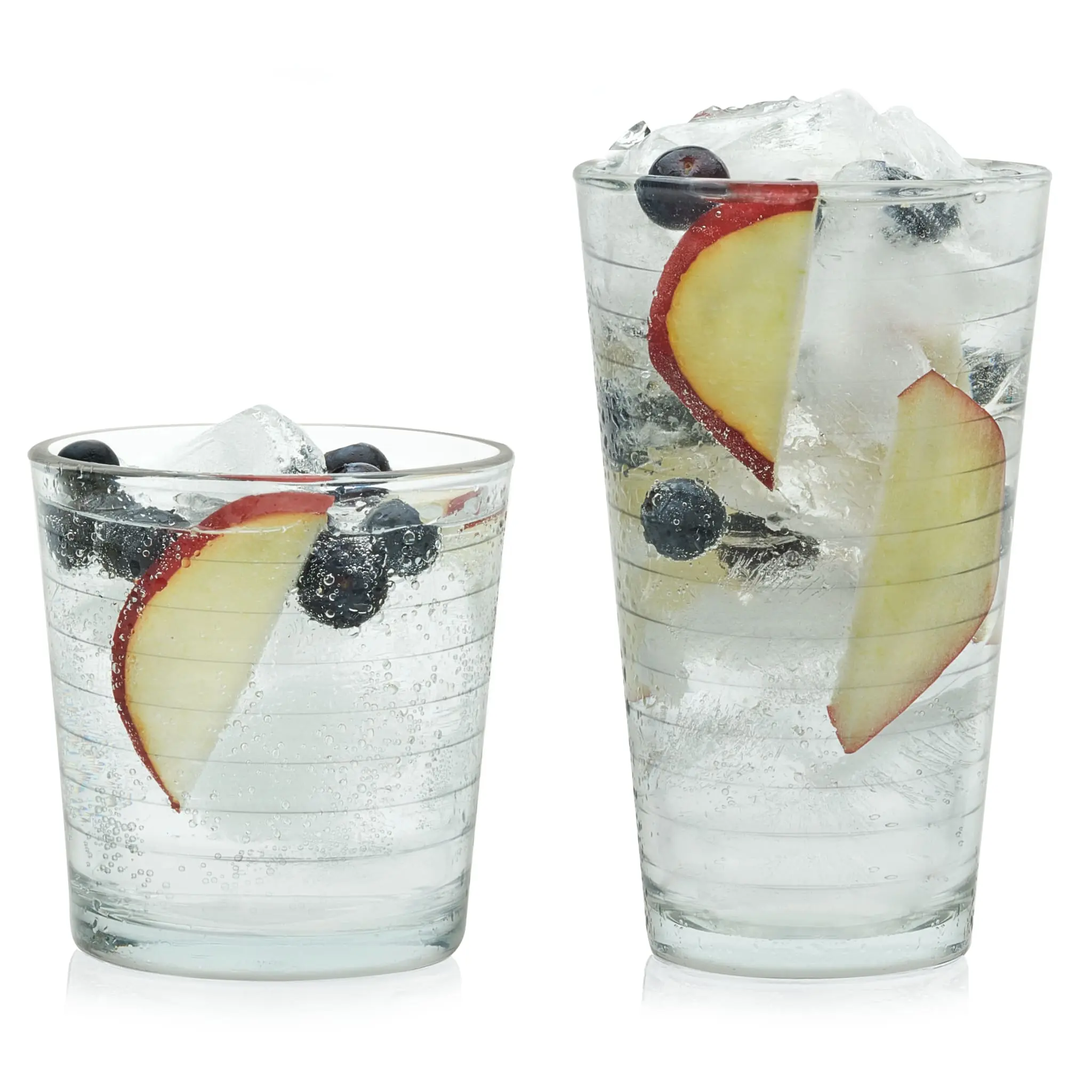 Libbey Hoops Tumbler and Rock Glass Set, Two Sized Nostalgic Retro Glass Cups Set, Dishwasher Safe Glasses Drinking Set of 16 for Any Occasion